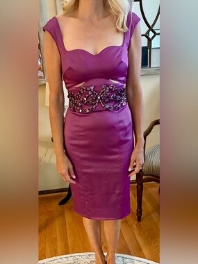 MANDALAY Beaded Waist Midi Dress in Purple Size 4 NWT